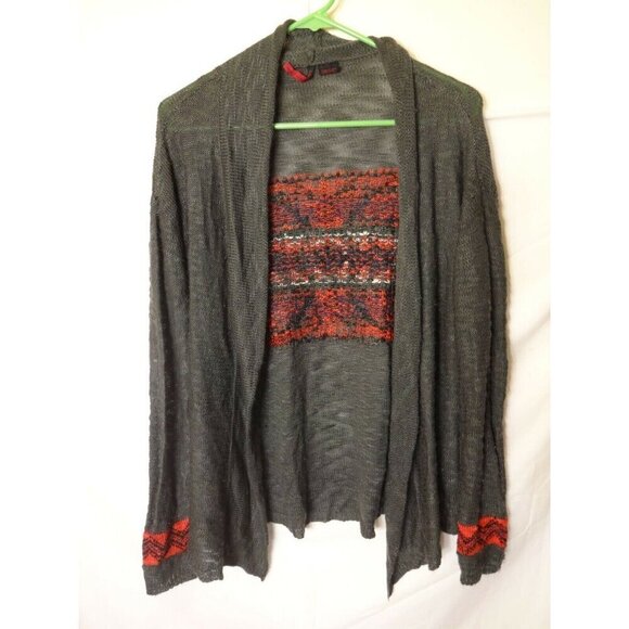 HEART N CRUSH OPEN CARDIGAN SWEATER Cool PATTERN WOMENS SIZE MEDIUM 10/12 GRAY - Picture 2 of 4